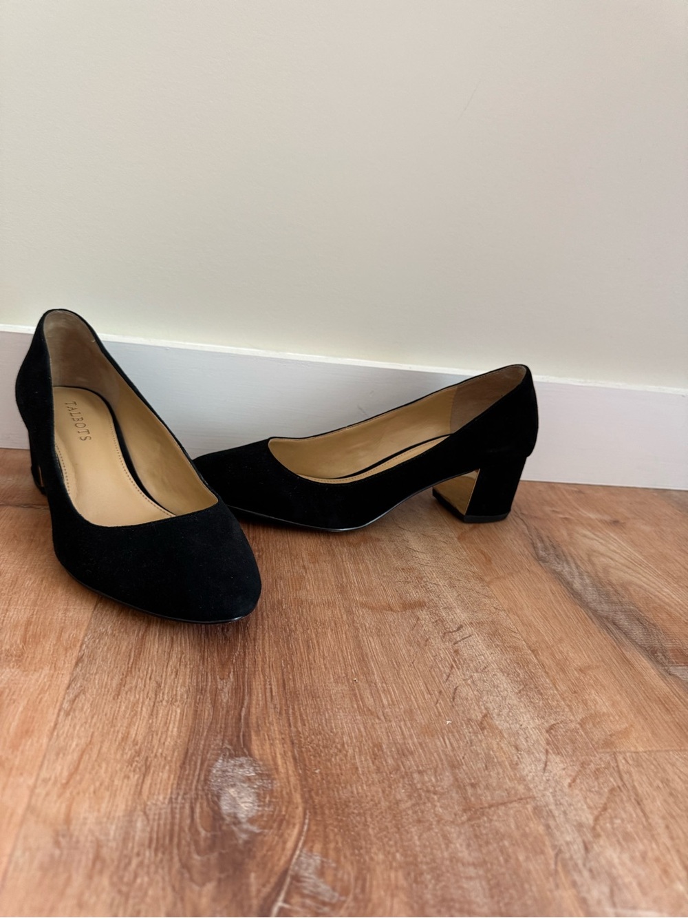 Talbots Black Suede Mid Block Heel Pumps